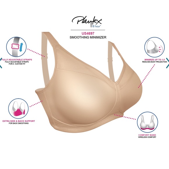 PLAYTEX 18 hour black smoothing minimizer wirefree bra 36DDD style 4697 NWOT - Picture 7 of 7